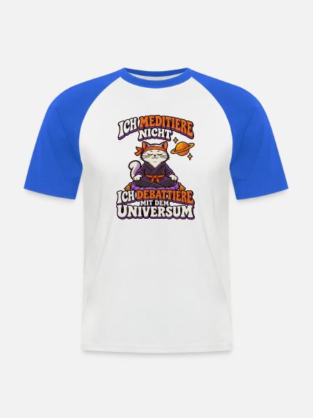 Yoga-Katze – Ich meditiere nicht - Männer Baseball-T-Shirt - Weiß/Royalblau