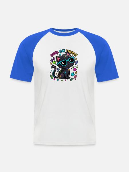 Mutige Katzen-Bunte Energie - Männer Baseball-T-Shirt - Weiß/Royalblau