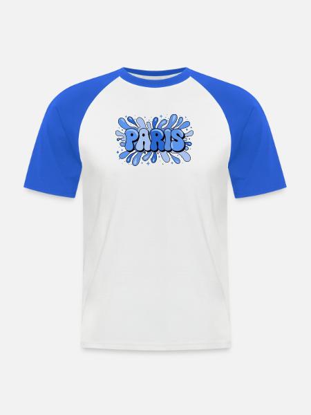 Paris Blue Bubbles Pop Art - Männer Baseball-T-Shirt - Weiß/Royalblau