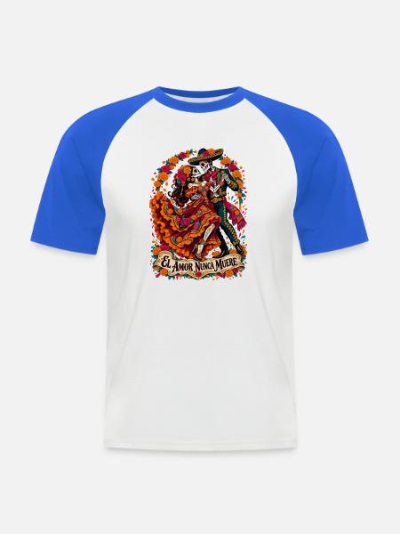Liebe bleibt: Dia Muertos Paar - Männer Baseball-T-Shirt - Weiß/Royalblau