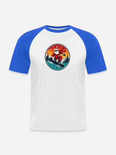 Cooler Weihnachtsmann beim Snowboarden Retro - Männer Baseball-T-Shirt - Weiß/Royalblau