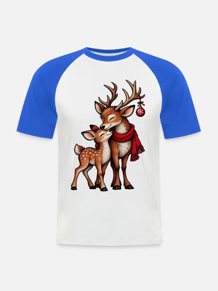 Weihnachts-Rentier-Paar mit rotem Schal - Männer Baseball-T-Shirt - Weiß/Royalblau
