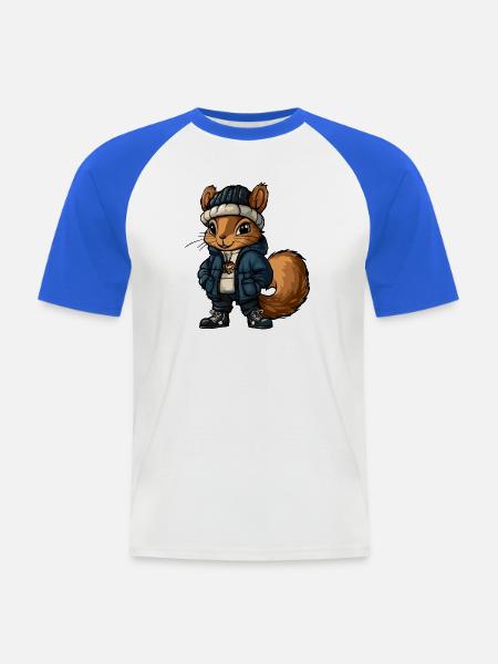 Eichhörnchen mit Winterjacke und Mütze - Männer Baseball-T-Shirt - Weiß/Royalblau