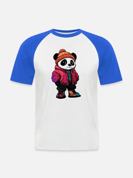 Panda mit Winterjacke und Mütze - Männer Baseball-T-Shirt - Weiß/Royalblau