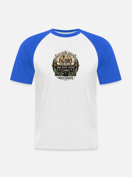 Halte_deine_Freunde_nah_-_Art_Deco - Männer Baseball-T-Shirt - Weiß/Royalblau