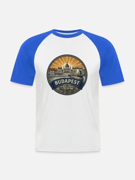 Budapester Reiseabzeichen Parlaments-Donau-Souvenir - Männer Baseball-T-Shirt - Weiß/Royalblau
