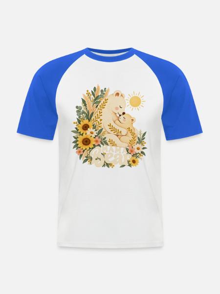 Boho Sonnenblumen-Mama-Leben Süße Mama-Bär - Männer Baseball-T-Shirt - Weiß/Royalblau