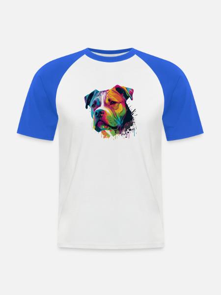 Bunte Amerikanische Bulldogge American Bully - Männer Baseball-T-Shirt - Weiß/Royalblau
