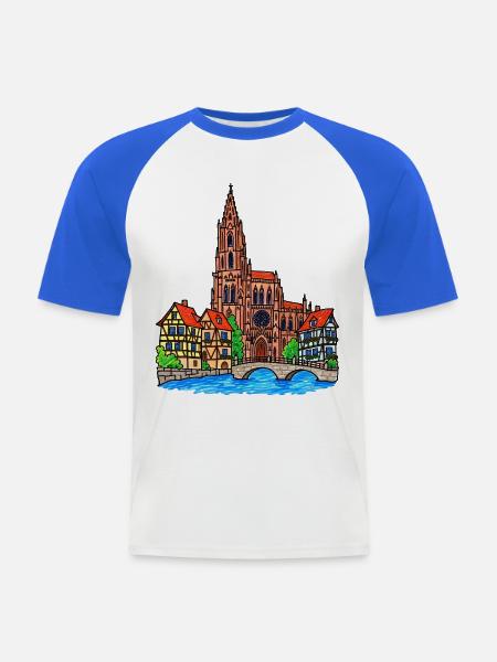 Straßburg Skyline im Wachsmalstil - Männer Baseball-T-Shirt - Weiß/Royalblau