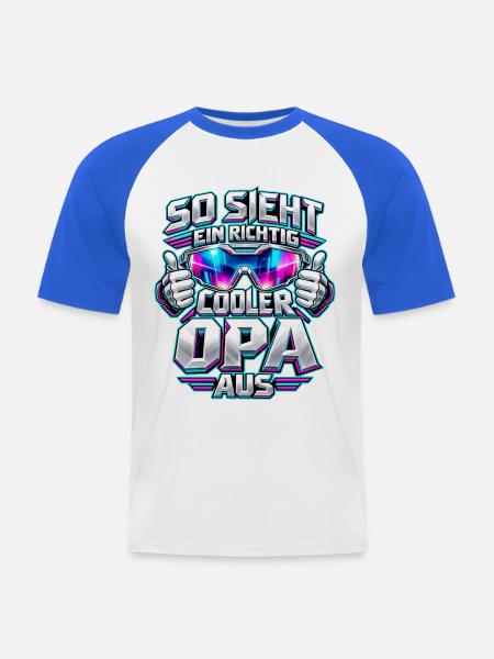 Cooler Opa mit futuristischer Brille - Männer Baseball-T-Shirt - Weiß/Royalblau