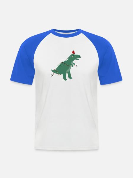 Niedlicher Weihnachtsdinosaurier - Männer Baseball-T-Shirt - Weiß/Royalblau