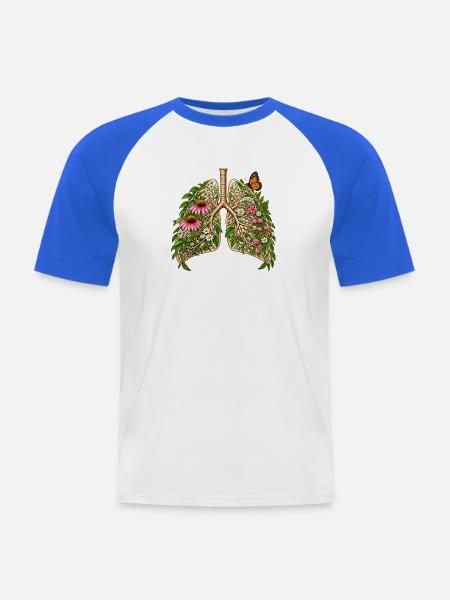 Blütendes Lungenbild - Männer Baseball-T-Shirt - Weiß/Royalblau