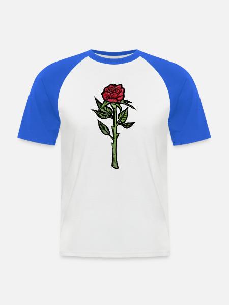 Karmesinrote Rose auf schwarzem Hintergrund - Männer Baseball-T-Shirt - Weiß/Royalblau
