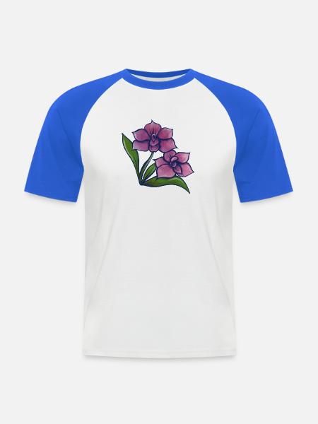 Lila Orchideen-Duo - Männer Baseball-T-Shirt - Weiß/Royalblau