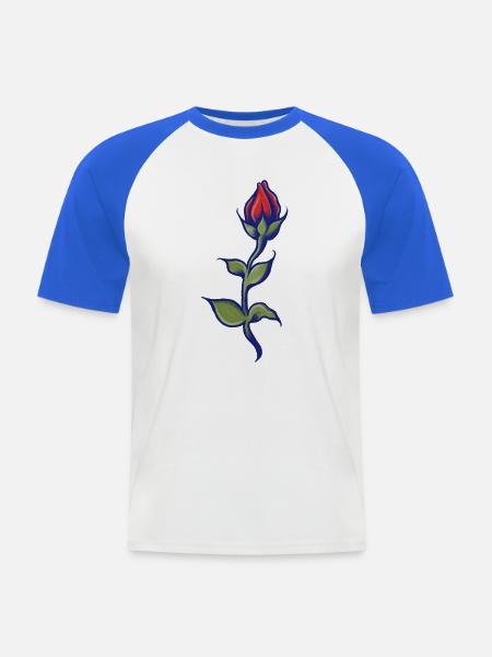 Blauer Umriss Rose Bloom - Männer Baseball-T-Shirt - Weiß/Royalblau