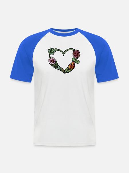 Aquarellrahmen mit Blumenherz - Männer Baseball-T-Shirt - Weiß/Royalblau
