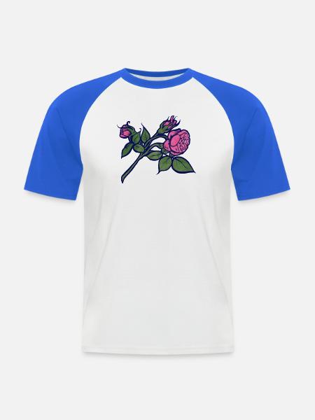 Rosa Rose mit neonblauer Kontur - Männer Baseball-T-Shirt - Weiß/Royalblau