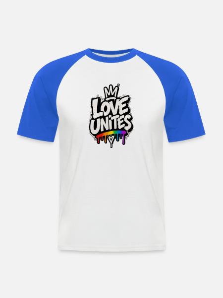 Love Unites - Männer Baseball-T-Shirt - Weiß/Royalblau