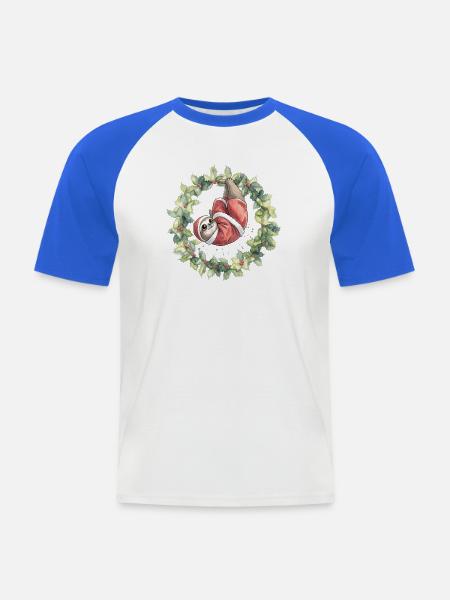 Weihnachts-Sloth im Kranz - Männer Baseball-T-Shirt - Weiß/Royalblau