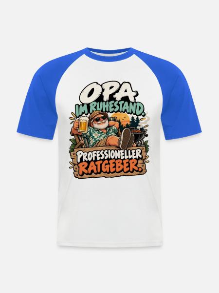 Opa im Ruhestand: Profi Ratgeber - Männer Baseball-T-Shirt - Weiß/Royalblau