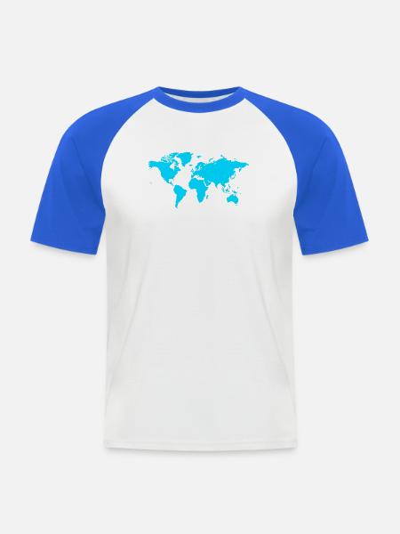 Weltkarte Neon Blau - Männer Baseball-T-Shirt - Weiß/Royalblau