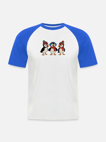 Drei Weihnachts-Papageitaucher – Weihnachten - Männer Baseball-T-Shirt - Weiß/Royalblau