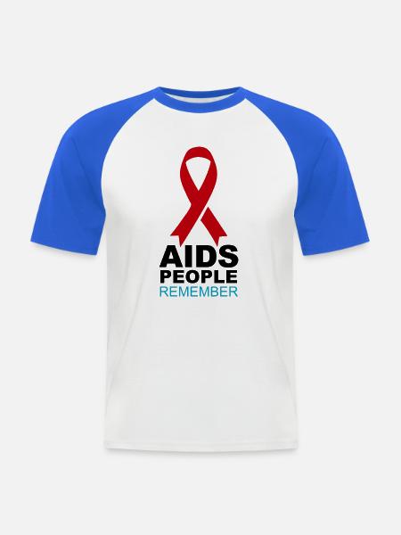Rotes AIDS-Gedächtnisband - Männer Baseball-T-Shirt - Weiß/Royalblau