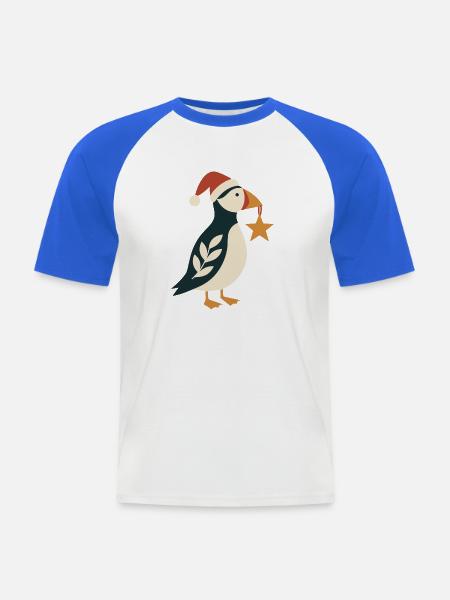 Weihnachtspuffin mit Weihnachtsstern - Männer Baseball-T-Shirt - Weiß/Royalblau