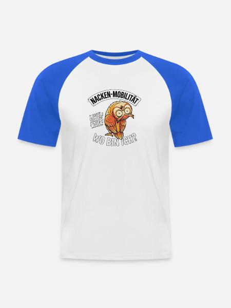Stretching Yoga Eule - Männer Baseball-T-Shirt - Weiß/Royalblau