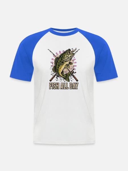 Angeln, Angeln, Angelrute - Männer Baseball-T-Shirt - Weiß/Royalblau