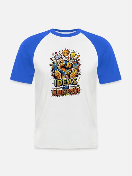 Ideas_are_Bulletproof_-_Pop_Art - Männer Baseball-T-Shirt - Weiß/Royalblau