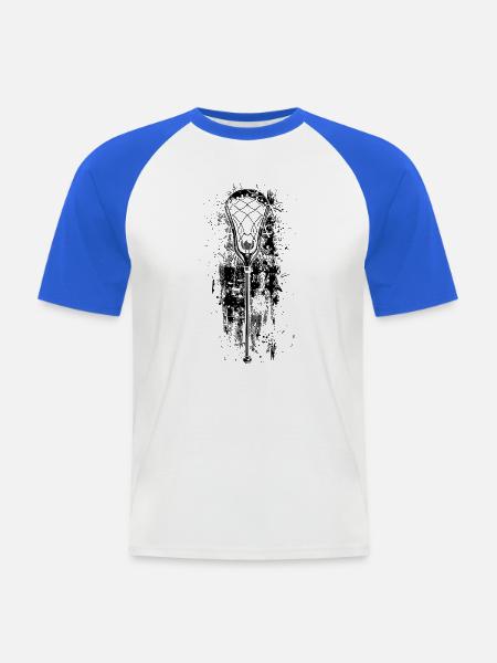 Lacrosseschläger - Männer Baseball-T-Shirt - Weiß/Royalblau