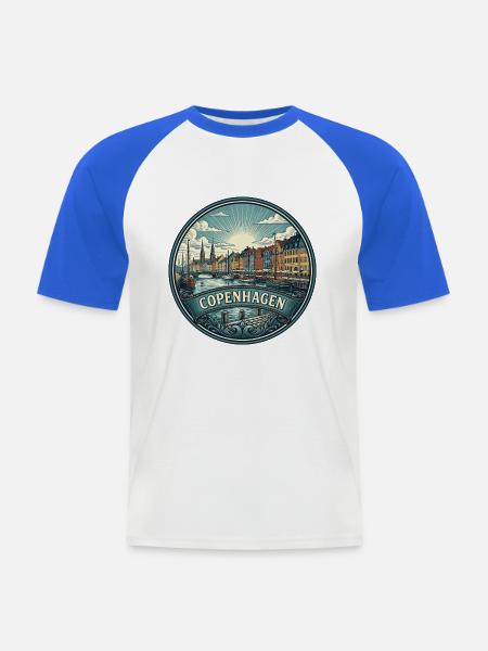 Kopenhagen, Dänemark Reiseabzeichen Nyhavn Souvenir - Männer Baseball-T-Shirt - Weiß/Royalblau
