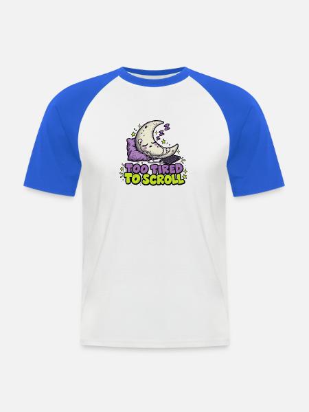Mond müde zum Scrollen - Männer Baseball-T-Shirt - Weiß/Royalblau