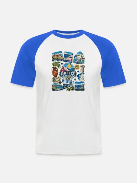 Griechenland Reisesticker - Männer Baseball-T-Shirt - Weiß/Royalblau