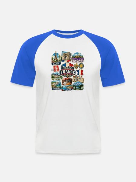 Frankreich Reisesticker - Männer Baseball-T-Shirt - Weiß/Royalblau