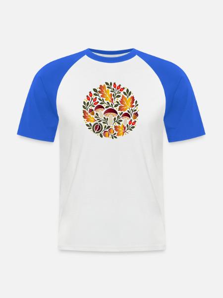 Herbstmotiv mit Pilzen und Hagebutten - Männer Baseball-T-Shirt - Weiß/Royalblau