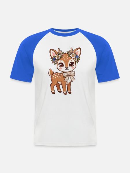Blumenkranz Reh - Männer Baseball-T-Shirt - Weiß/Royalblau