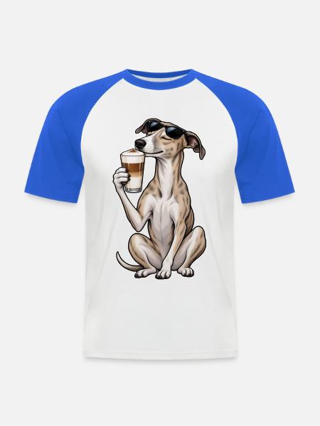 Whippet mit Latte Macchiato - Männer Baseball-T-Shirt - Weiß/Royalblau