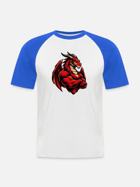 Feuerdrache Kraftbild - Männer Baseball-T-Shirt - Weiß/Royalblau
