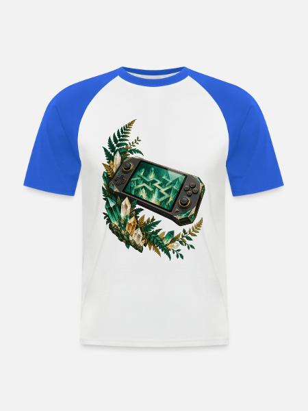 Kristallkonsole im smaragdgrünen Farnbogen - Männer Baseball-T-Shirt - Weiß/Royalblau