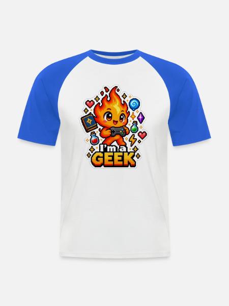 Kawaii Geek Flamme - Männer Baseball-T-Shirt - Weiß/Royalblau