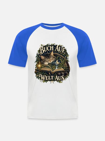 Buch auf. Welt aus. - Männer Baseball-T-Shirt - Weiß/Royalblau