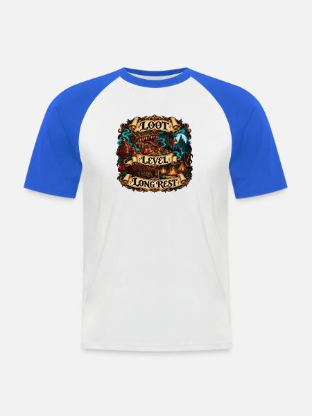 Loot Level Long Rest - Männer Baseball-T-Shirt - Weiß/Royalblau