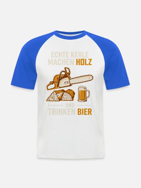 Echte Kerle: Holz, Hobel & Bier - Männer Baseball-T-Shirt - Weiß/Royalblau