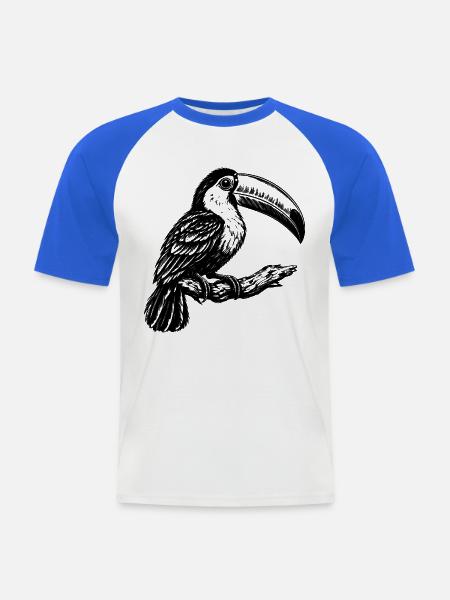 Tukan – Schwarz Weiß Vogelgravur - Männer Baseball-T-Shirt - Weiß/Royalblau
