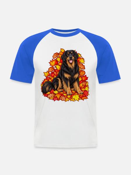 Hovawart im Herbstlaub - Männer Baseball-T-Shirt - Weiß/Royalblau