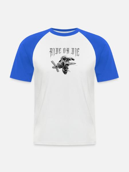 Skull_Ride_or_die - Männer Baseball-T-Shirt - Weiß/Royalblau