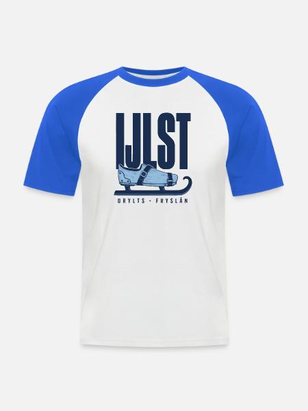 IJlst Drylts Friesland Holzschlittschuh Design - Männer Baseball-T-Shirt - Weiß/Royalblau