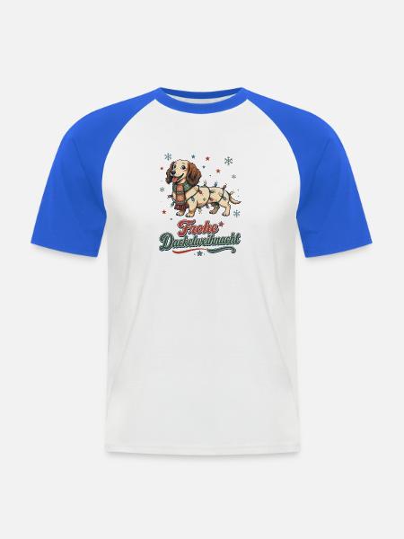 Frohe Dackelweihnacht – Retro Dackel - Männer Baseball-T-Shirt - Weiß/Royalblau